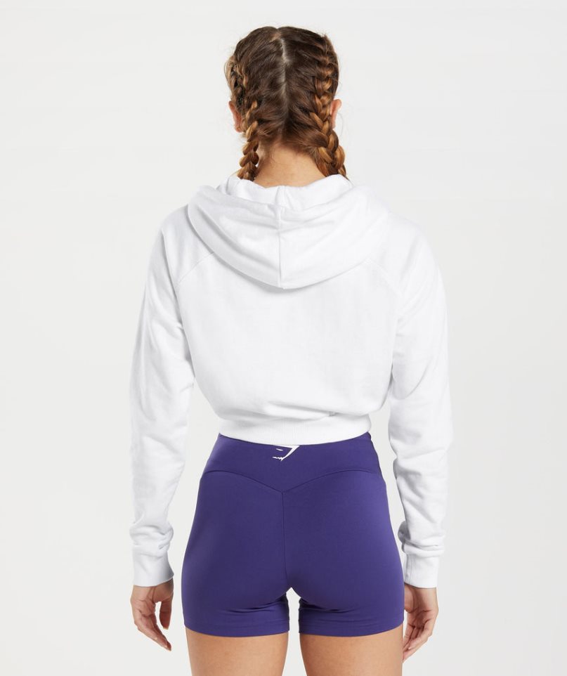 Bluzy Z Kapturem Gymshark Treningowe Cropped Damskie Białe | PL 728DRS